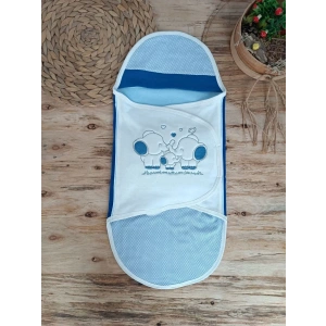 Eterelle Yenidoğan Mutlu Fil Ailesi Nakışlı Çıt Çıt Kapamalı Bebek Kundak Lacivert