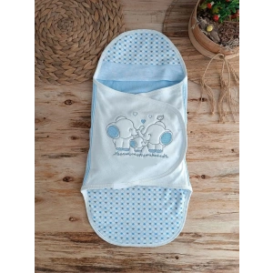 Eterelle Yenidoğan Mutlu Fil Ailesi Nakışlı Çıt Çıt Kapamalı Bebek Kundak Mavi