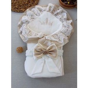 Eterelle Yenidoğan Nil Taç Nakışlı Kumru Kundak Bebek Battaniyesi Sütlü Kahve