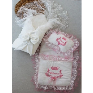 Eterelle Yenidoğan Nil Taç Nakışlı Kundaklı Trilüks 3lü Alt Açma Seti Fuşya