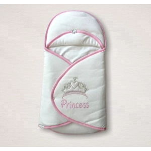 Eterelle Yenidoğan Princess Nakışlı Çizgi Efektli Kız Bebek Klasik Kundak Bebek Battaniyesi Ekru
