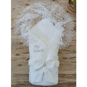 Eterelle Yenidoğan Sahra My Prince Nakışlı Lüks Kundak Bebek Battaniyesi Ekru