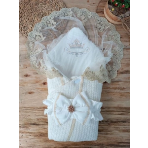 Eterelle Yenidoğan Tericotton Örgülü Trilüx Bebek Battaniyesi Kundak Ekru