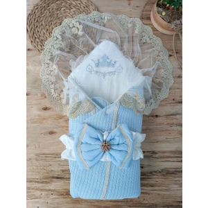 Eterelle Yenidoğan Tericotton Örgülü Trilüx Bebek Battaniyesi Kundak Mavi