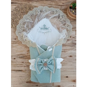 Eterelle Yenidoğan Tericotton Örgülü Trilüx Bebek Battaniyesi Kundak Yeşil