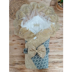 Eterelle Yenidoğan Ultralüks Piramit Desenli Güpürlü Bebek Battaniyesi Kundak Gold