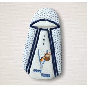Eterelle Yenidoğan Zürafa Nakışlı Çift Fermuarlı Erkek Kundak Bebek Battaniyesi Mavi