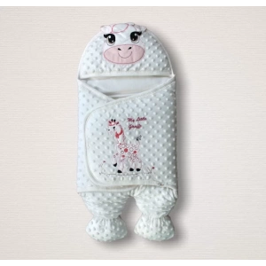 Eterelle Yenidoğan Zürafa Nakışlı Şapkalı Kız Erkek Bebek Ayaklı Kundak Bebek Battaniyesi Pembe