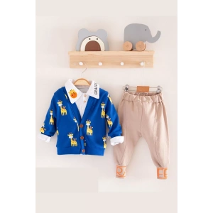 Eterelle Zürafa Desenli Gömlek Yakalı 3lü Erkek Bebek Takımı