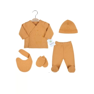 Eterelle Zürafa Nakışlı Çizgili 5li % 100 Pamuk Hastane Çıkış Seti