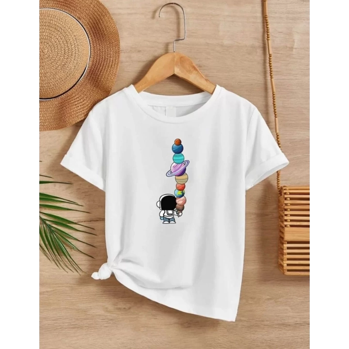 Çocuk Unisex Baskılı T-Shirt - Beyaz