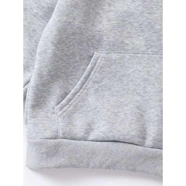 Çocuk Unisex Kapüşonlu Blackpink Baskılı Pamuklu Sweatshirt - Gri