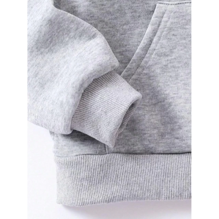 Çocuk Unisex Kapüşonlu Düz Renk Pamuklu Sweatshirt - Gri