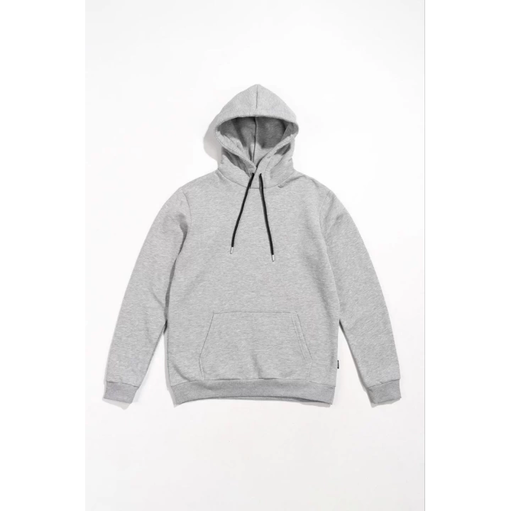 Kadın Uzun Kol Kapşonlu Basic Sweatshirt hoodie - Gri