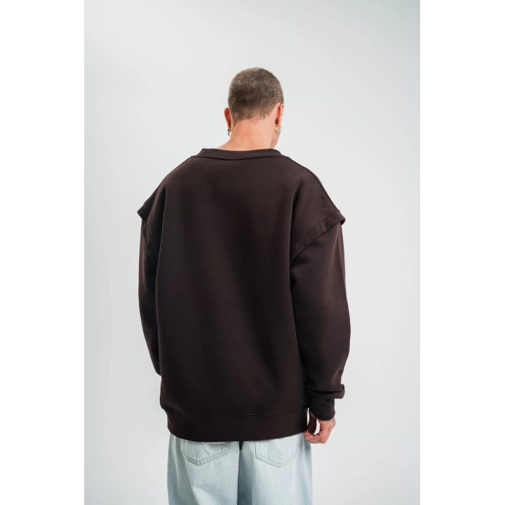 Geniş V yaka Kol Ribana Detaylı SweatShirt - Kahve