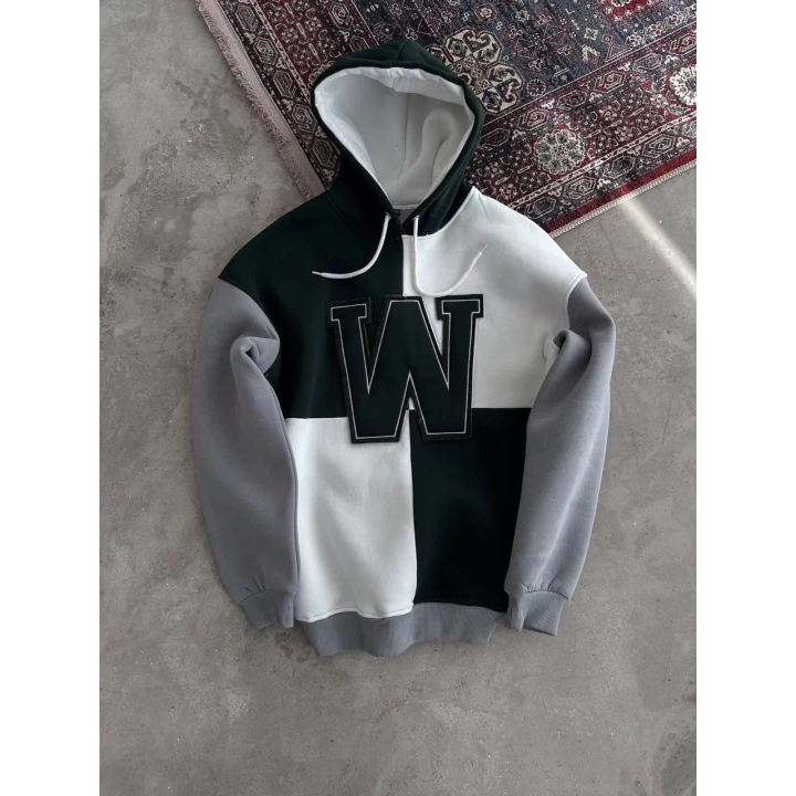 Kadın W Nakış İşlemeli Kapüşonlu Sweatshirt - Haki