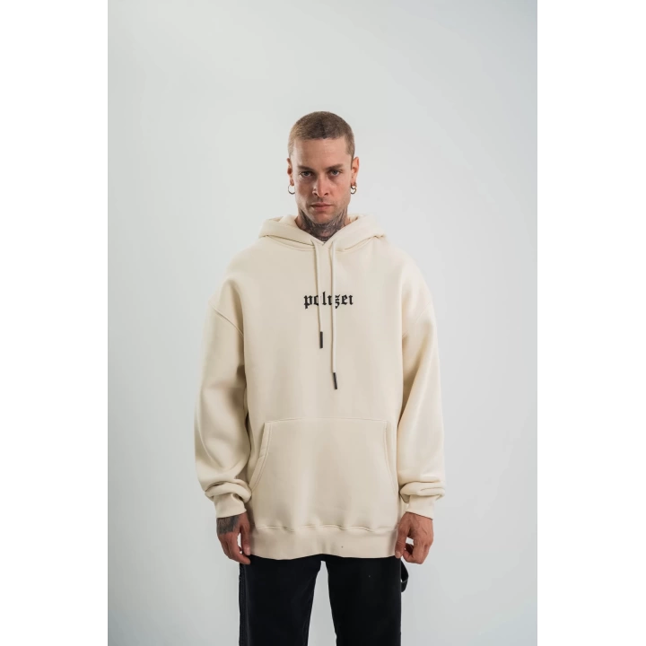 Kapşonlu Double Oversize Dijital Patchli SweatShirt - Krem