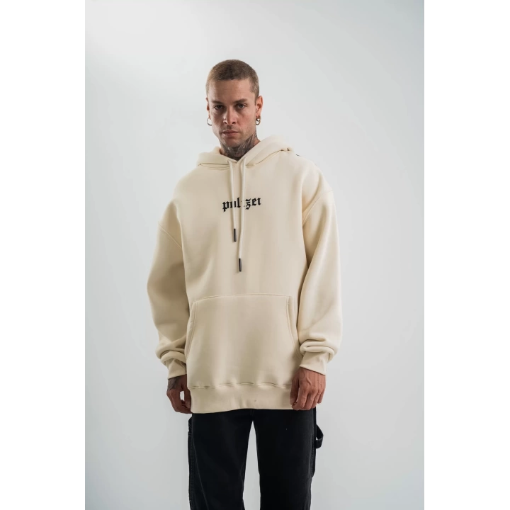 Kapşonlu Double Oversize Dijital Patchli SweatShirt - Krem