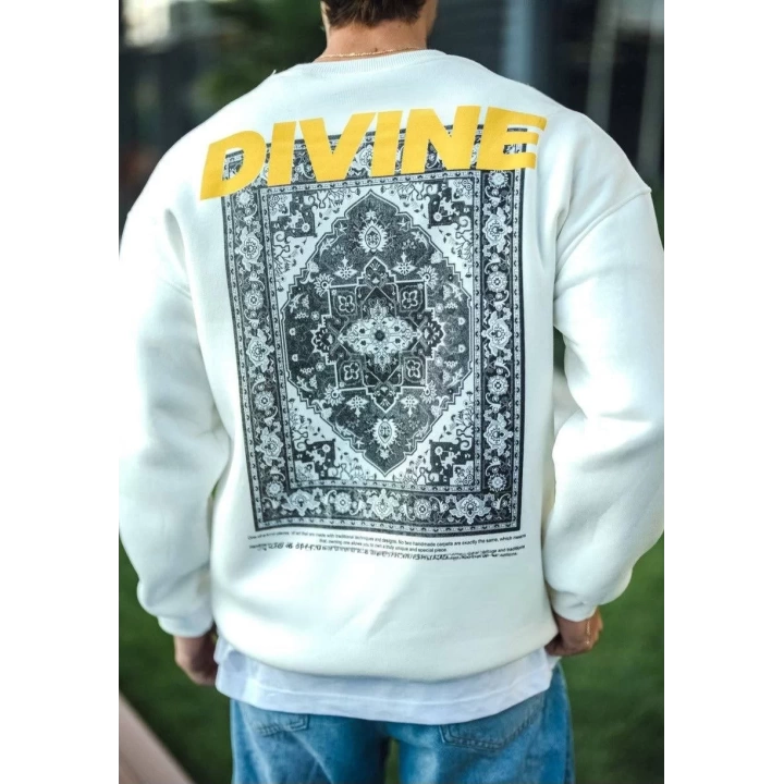 Kışlık Bisiklet Yaka Baskılı SweatShirt - Beyaz