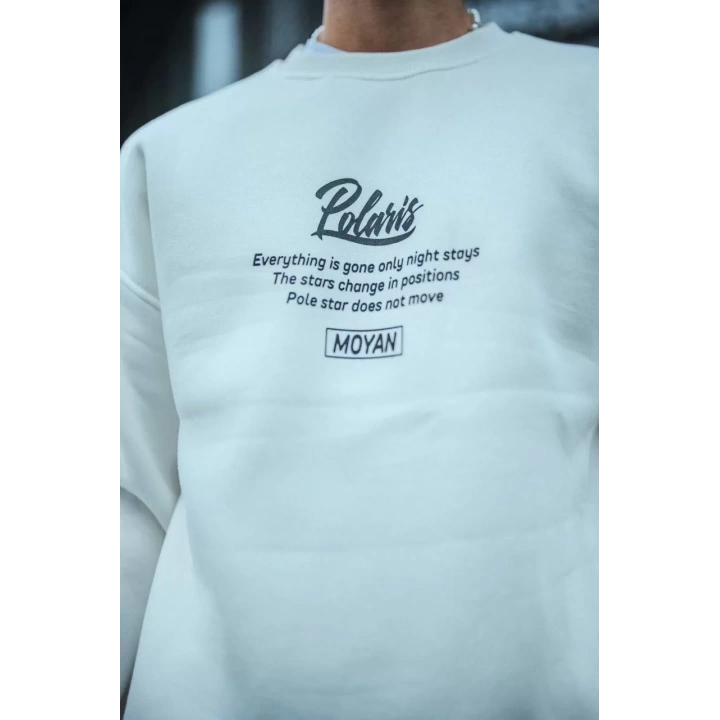 Kışlık Bisiklet Yaka Ön Ve Arka Baskılı SweatShirt - Beyaz