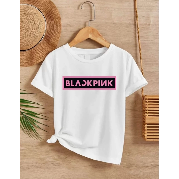 Kız Çocuk Bisiklet Yaka Baskılı T-Shirt - Beyaz