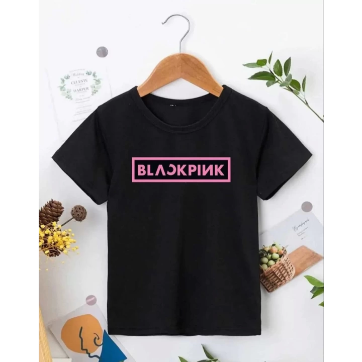 Kız Çocuk Bisiklet Yaka Baskılı T-Shirt - Siyah