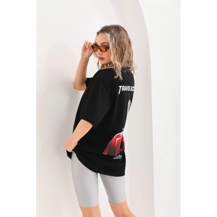 Unisex Baskılı Oversize T-Shirt - Siyah