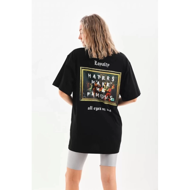 Unisex Baskılı Oversize T-Shirt - Siyah