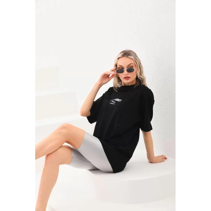 Unisex Baskılı Oversize T-Shirt - Siyah