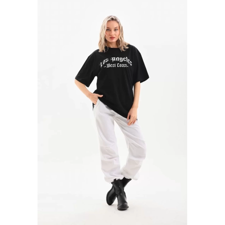 Unisex Baskılı Oversize T-Shirt - Siyah