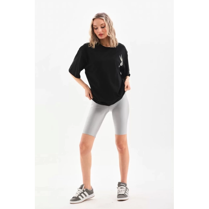 Unisex Baskılı Oversize T-Shirt - Siyah