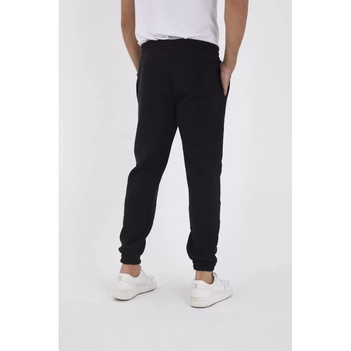 Unisex Kışlık Üç İplik Lastikli Eşofman Pantolon - Siyah