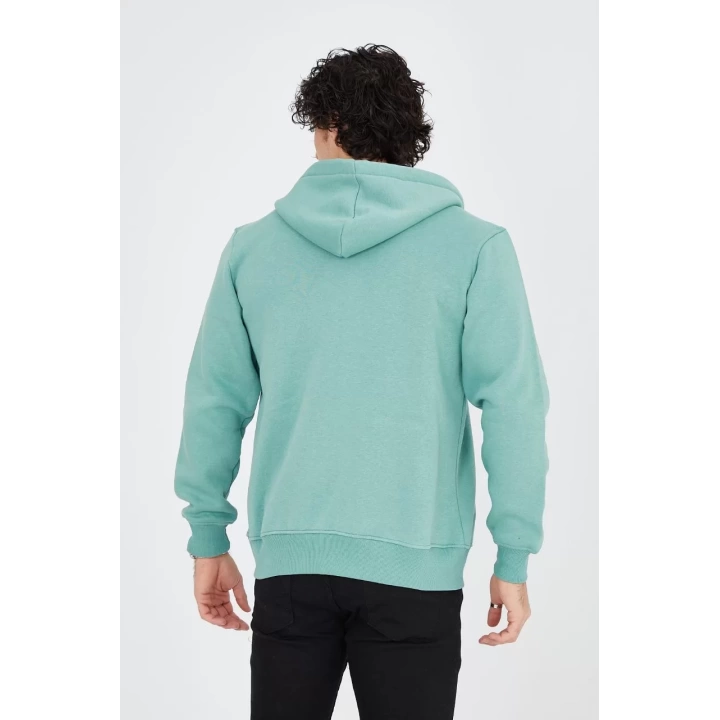 Unisex Tam Fermuarlı Kapşonlu  SweatShirt - Mint Yeşili