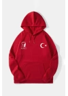 10 Kasıma Özel Üç İplik Kapüşonlu Baskılı SweatShirt - Kırmızı