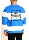 Bisiklet Yaka Parçalı Özel Üretim Sweatshirt- Mavi