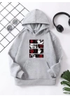 Çocuk Unisex Kapüşonlu Anime Baskılı Sweatshirt - Gri