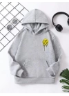 Çocuk Unisex Kapüşonlu Emoji Baskılı Sweatshirt - Gri