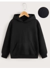 Çocuk Unisex Kapüşonlu Özel Tasarım Basic Sweatshirt - Siyah