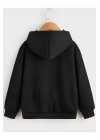 Çocuk Unisex Kapüşonlu Özel Tasarım Basic Sweatshirt - Siyah