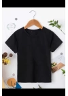 Çocuk Unisex Kapüşonlu Özel Tasarım Basic Tshirt - Siyah