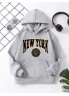 Çocuk Unisex Kapüşonlu Sarı New York Baskılı Pamuklu Sweatshirt - Gri