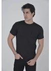 Erkek File Cepli Slim fit T-shirt - Siyah