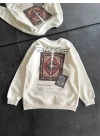 Kadın Bisiklet Yaka Baskılı SweatShirt - Beyaz