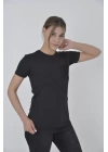 Kadın File Cepli Slim fit T-shirt - Siyah