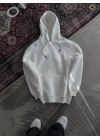 Kapüşonlu Üç İplik Penye Basic SweatShirt - Beyaz