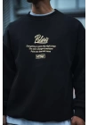 Kışlık Bisiklet Yaka Ön Ve Arka Baskılı SweatShirt - Siyah