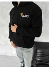 Kışlık Üç İplik Kapüşonlu SweatShirt - Siyah