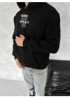 Kışlık Üç İplik Kapüşonlu SweatShirt - Siyah