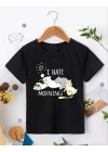 Kız Çocuk Bisiklet Yaka Baskılı T-Shirt - Siyah