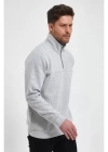 Oversize Yarım Farmuarlı Yakalı Basic SweatShirt - Gri